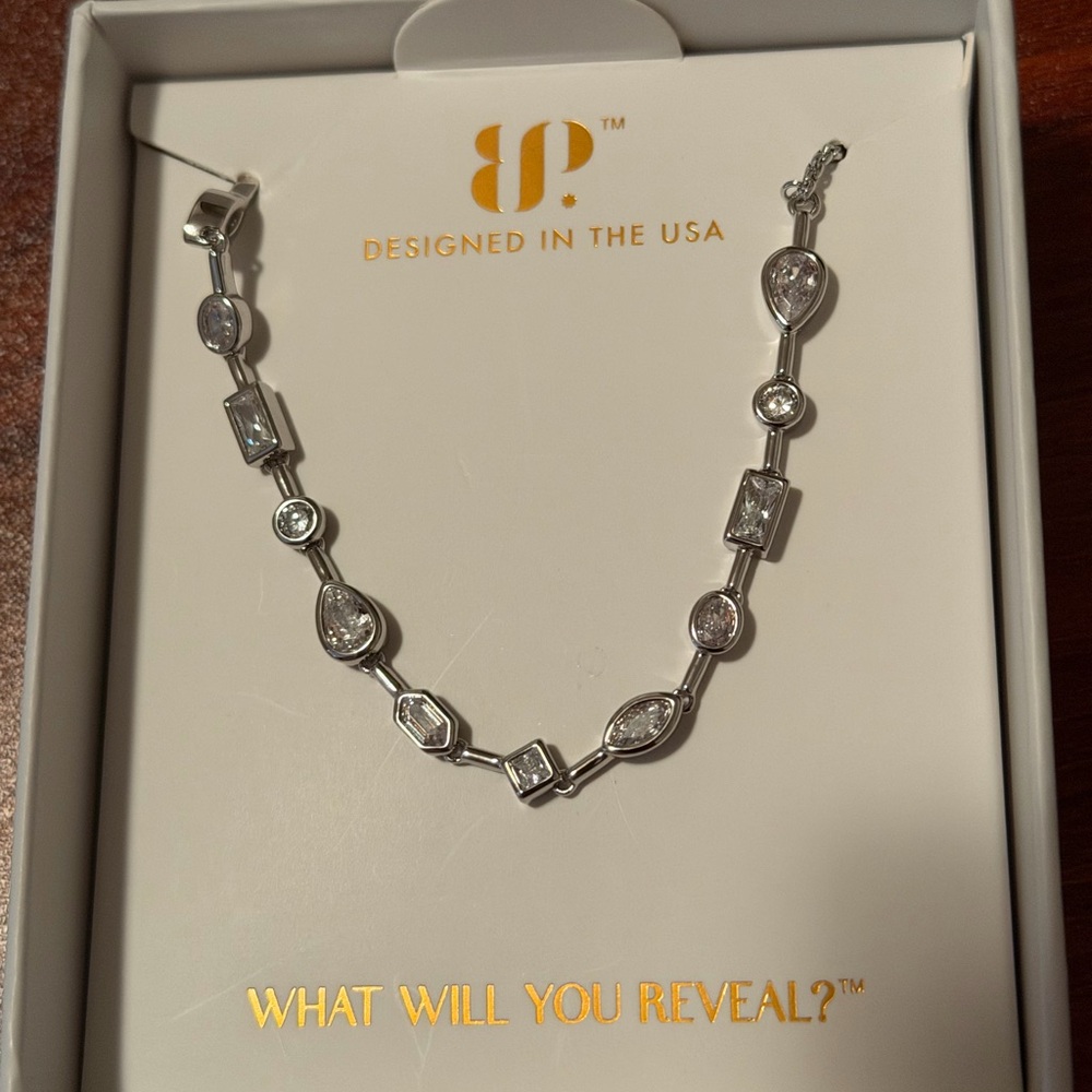 bp Silver Toned Multi-Shaped CZ Bracelet- Silver